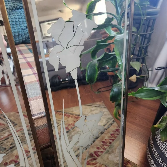 Vintage Brass Etched glass 1970s Mirrors Hollywood Regency Mid Century mirror - Picture 2 of 7